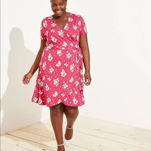 LOFT Pink Floral Wrap Midi Dress